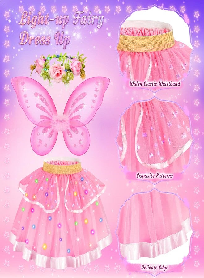 HUITEM Fairy Costume for Girls,6 PCS Light up Butterfly Costume with Fairy Wings, Jewelry,Headband,Wand,Tutu for Toddler Girls 3-8 Years Halloween Birthday Party Dress up - Image 3